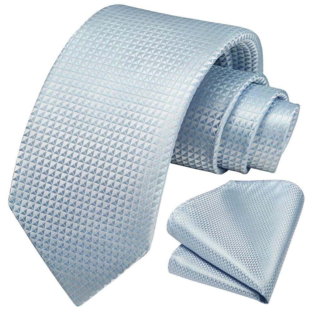 3129 Ties Blue Ties Formal Baby Blue Tie and Pocket Square Set Silk Azure